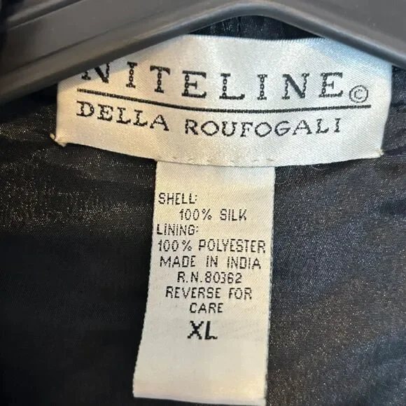 🖤 VTG 80s NITELINE DELLA ROUFOGALI SILK BEADED BLAZER JACKET BLACK XL - Picture 4 of 4
